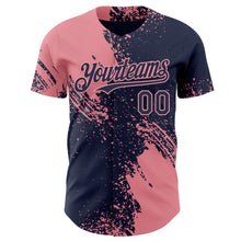Laden Sie das Bild in den Galerie-Viewer, Custom Navy-Medium Pink Abstract Brush Stroke Authentic Baseball Jersey

