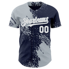 Загрузить изображение в средство просмотра галереи, Custom Navy White-Silver Abstract Brush Stroke Authentic Baseball Jersey
