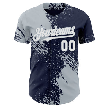 Custom Navy White-Silver Abstract Brush Stroke Authentic Baseball Jersey