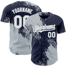 Загрузить изображение в средство просмотра галереи, Custom Navy White-Silver Abstract Brush Stroke Authentic Baseball Jersey
