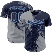 Charger l'image dans la galerie, Custom Navy Gray-Light Blue Abstract Brush Stroke Authentic Baseball Jersey
