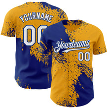Charger l'image dans la galerie, Custom Gold White-Royal Abstract Brush Stroke Authentic Baseball Jersey
