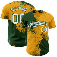 Load image into Gallery viewer, Custom Gold White-Green Abstract Brush Stroke Authentic Baseball Jersey

