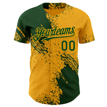 Custom Gold-Green Abstract Brush Stroke Authentic Baseball Jersey