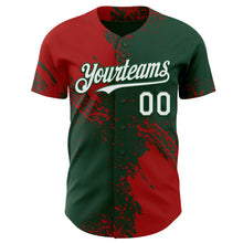 Laden Sie das Bild in den Galerie-Viewer, Custom Green White-Red Abstract Brush Stroke Authentic Baseball Jersey
