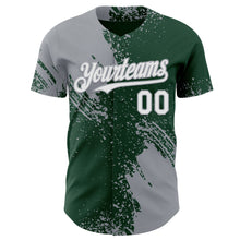 Load image into Gallery viewer, Custom Green White-Gray Abstract Brush Stroke Authentic Baseball Jersey
