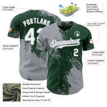 Load image into Gallery viewer, Custom Green White-Gray Abstract Brush Stroke Authentic Baseball Jersey
