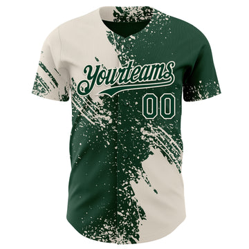 Custom Green-Cream Abstract Brush Stroke Authentic Baseball Jersey