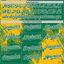 Load image into Gallery viewer, Custom Kelly Green Gold-White Abstract Brush Stroke Authentic Baseball Jersey
