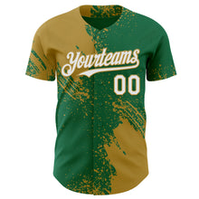 Load image into Gallery viewer, Custom Kelly Green White-Old Gold Abstract Brush Stroke Authentic Baseball Jersey
