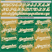 Load image into Gallery viewer, Custom Kelly Green White-Old Gold Abstract Brush Stroke Authentic Baseball Jersey
