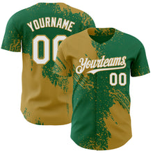 Load image into Gallery viewer, Custom Kelly Green White-Old Gold Abstract Brush Stroke Authentic Baseball Jersey
