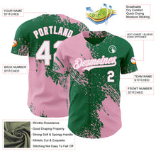Laden Sie das Bild in den Galerie-Viewer, Custom Kelly Green White-Light Pink Abstract Brush Stroke Authentic Baseball Jersey
