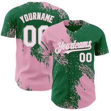 Laden Sie das Bild in den Galerie-Viewer, Custom Kelly Green White-Light Pink Abstract Brush Stroke Authentic Baseball Jersey
