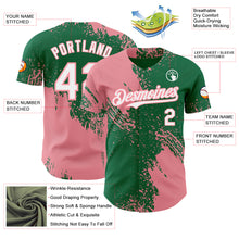Load image into Gallery viewer, Custom Kelly Green White-Medium Pink Abstract Brush Stroke Authentic Baseball Jersey
