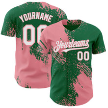 Load image into Gallery viewer, Custom Kelly Green White-Medium Pink Abstract Brush Stroke Authentic Baseball Jersey
