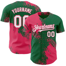 Load image into Gallery viewer, Custom Kelly Green White-Neon Pink Abstract Brush Stroke Authentic Baseball Jersey
