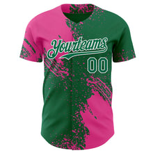 Load image into Gallery viewer, Custom Kelly Green Pink-White Abstract Brush Stroke Authentic Baseball Jersey
