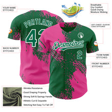 Load image into Gallery viewer, Custom Kelly Green Pink-White Abstract Brush Stroke Authentic Baseball Jersey
