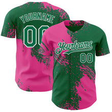 Load image into Gallery viewer, Custom Kelly Green Pink-White Abstract Brush Stroke Authentic Baseball Jersey
