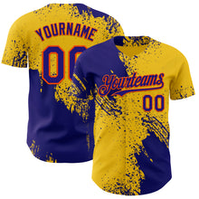 Load image into Gallery viewer, Custom Yellow Dark Purple-Orange Abstract Brush Stroke Authentic Baseball Jersey
