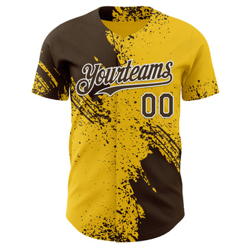 Custom Yellow Brown-White Abstract Brush Stroke Authentic Baseball Jersey