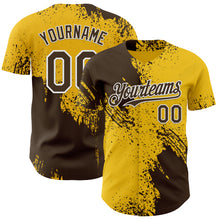Laden Sie das Bild in den Galerie-Viewer, Custom Yellow Brown-White Abstract Brush Stroke Authentic Baseball Jersey
