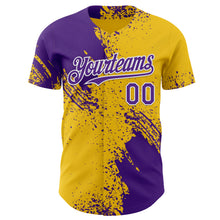 Laden Sie das Bild in den Galerie-Viewer, Custom Yellow Purple-White Abstract Brush Stroke Authentic Baseball Jersey
