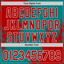 Load image into Gallery viewer, Custom Teal Red-White Abstract Brush Stroke Authentic Baseball Jersey
