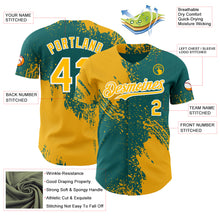 Load image into Gallery viewer, Custom Teal Gold-White Abstract Brush Stroke Authentic Baseball Jersey
