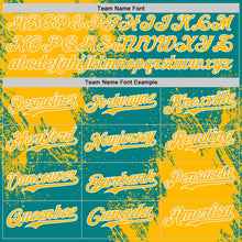 Load image into Gallery viewer, Custom Teal Gold-White Abstract Brush Stroke Authentic Baseball Jersey
