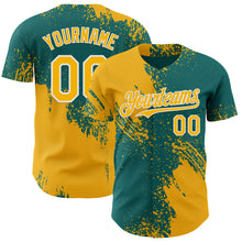 Load image into Gallery viewer, Custom Teal Gold-White Abstract Brush Stroke Authentic Baseball Jersey
