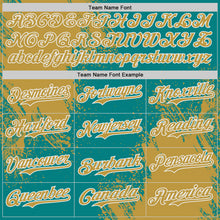 Load image into Gallery viewer, Custom Teal Old Gold-White Abstract Brush Stroke Authentic Baseball Jersey
