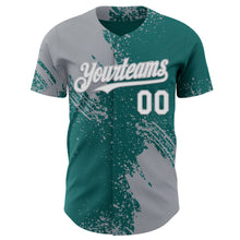 Laden Sie das Bild in den Galerie-Viewer, Custom Teal White-Gray Abstract Brush Stroke Authentic Baseball Jersey
