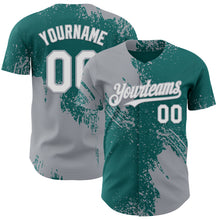 Laden Sie das Bild in den Galerie-Viewer, Custom Teal White-Gray Abstract Brush Stroke Authentic Baseball Jersey
