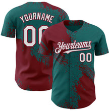 Laden Sie das Bild in den Galerie-Viewer, Custom Teal White-Crimson Abstract Brush Stroke Authentic Baseball Jersey
