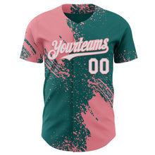 Load image into Gallery viewer, Custom Teal White-Medium Pink Abstract Brush Stroke Authentic Baseball Jersey
