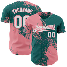 Load image into Gallery viewer, Custom Teal White-Medium Pink Abstract Brush Stroke Authentic Baseball Jersey
