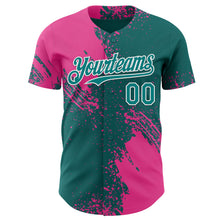 Laden Sie das Bild in den Galerie-Viewer, Custom Teal Pink-White Abstract Brush Stroke Authentic Baseball Jersey

