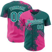 Laden Sie das Bild in den Galerie-Viewer, Custom Teal Pink-White Abstract Brush Stroke Authentic Baseball Jersey
