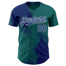 Load image into Gallery viewer, Custom Teal US Navy Blue-White Abstract Brush Stroke Authentic Baseball Jersey
