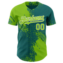 Load image into Gallery viewer, Custom Teal Neon Green-White Abstract Brush Stroke Authentic Baseball Jersey

