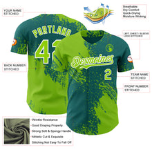 Load image into Gallery viewer, Custom Teal Neon Green-White Abstract Brush Stroke Authentic Baseball Jersey
