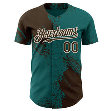 Load image into Gallery viewer, Custom Teal Brown-Cream Abstract Brush Stroke Authentic Baseball Jersey
