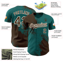 Load image into Gallery viewer, Custom Teal Brown-Cream Abstract Brush Stroke Authentic Baseball Jersey
