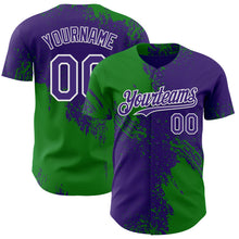 Load image into Gallery viewer, Custom Purple Grass Green-White Abstract Brush Stroke Authentic Baseball Jersey
