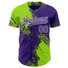 Load image into Gallery viewer, Custom Purple Neon Green-White Abstract Brush Stroke Authentic Baseball Jersey
