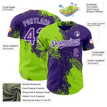 Load image into Gallery viewer, Custom Purple Neon Green-White Abstract Brush Stroke Authentic Baseball Jersey
