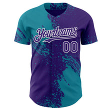 Load image into Gallery viewer, Custom Purple Teal-White Abstract Brush Stroke Authentic Baseball Jersey
