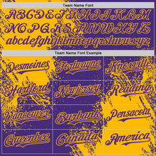 Load image into Gallery viewer, Custom Purple-Gold Abstract Brush Stroke Authentic Baseball Jersey
